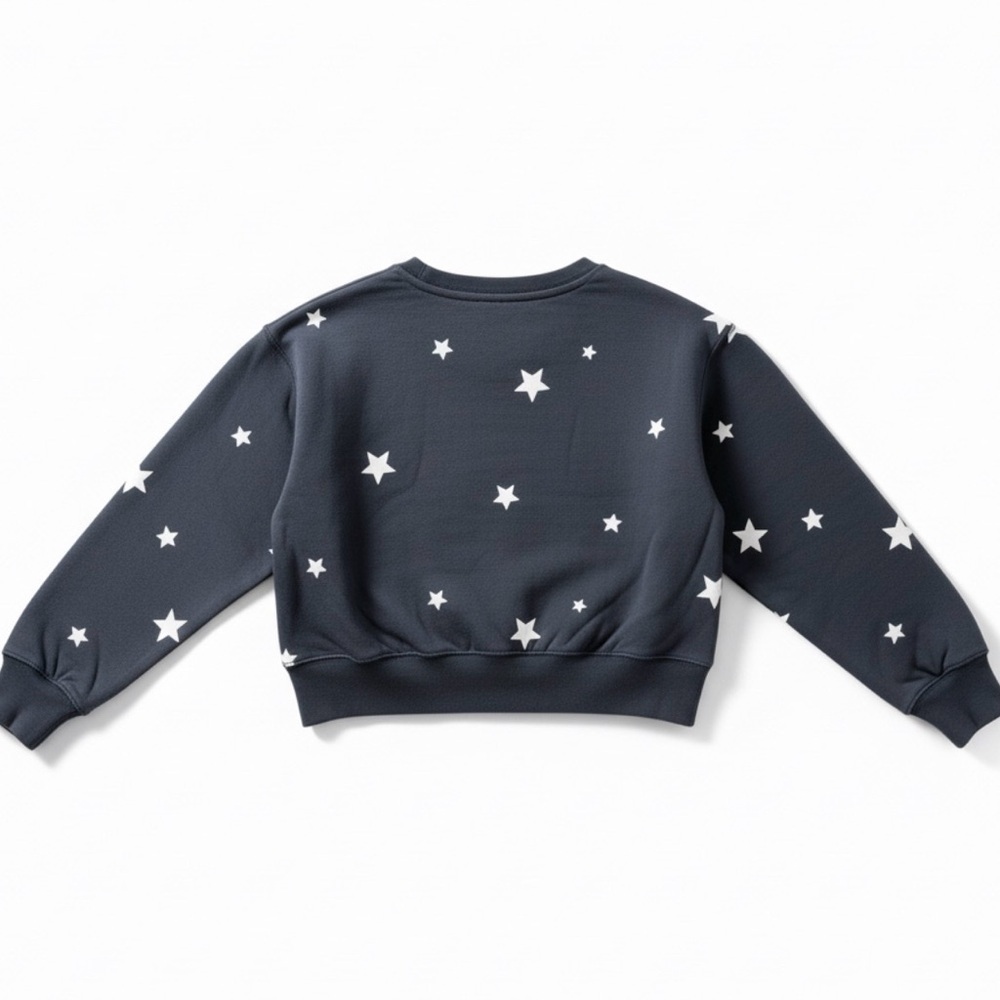 Abercrombie & Fitch Navy Cropped Crewneck with White Star Print cotton blend M - Picture 2 of 4